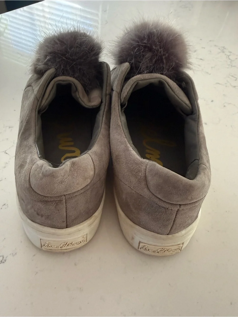Sam Edelman Gray Faux Fur Pom Platform Slip-On Sneakers